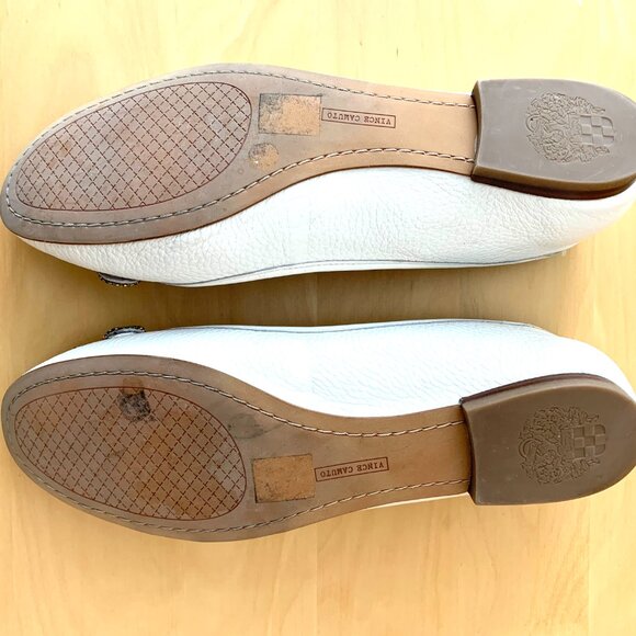 Vince Camuto White Leather Ballerina Flats With Gold Braid Detail - Picture 3 of 4